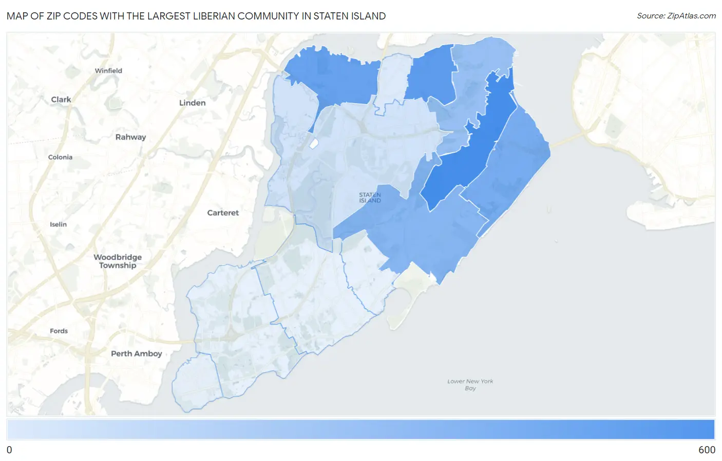 Zip Codes with the Largest Liberian Community in Staten Island Map