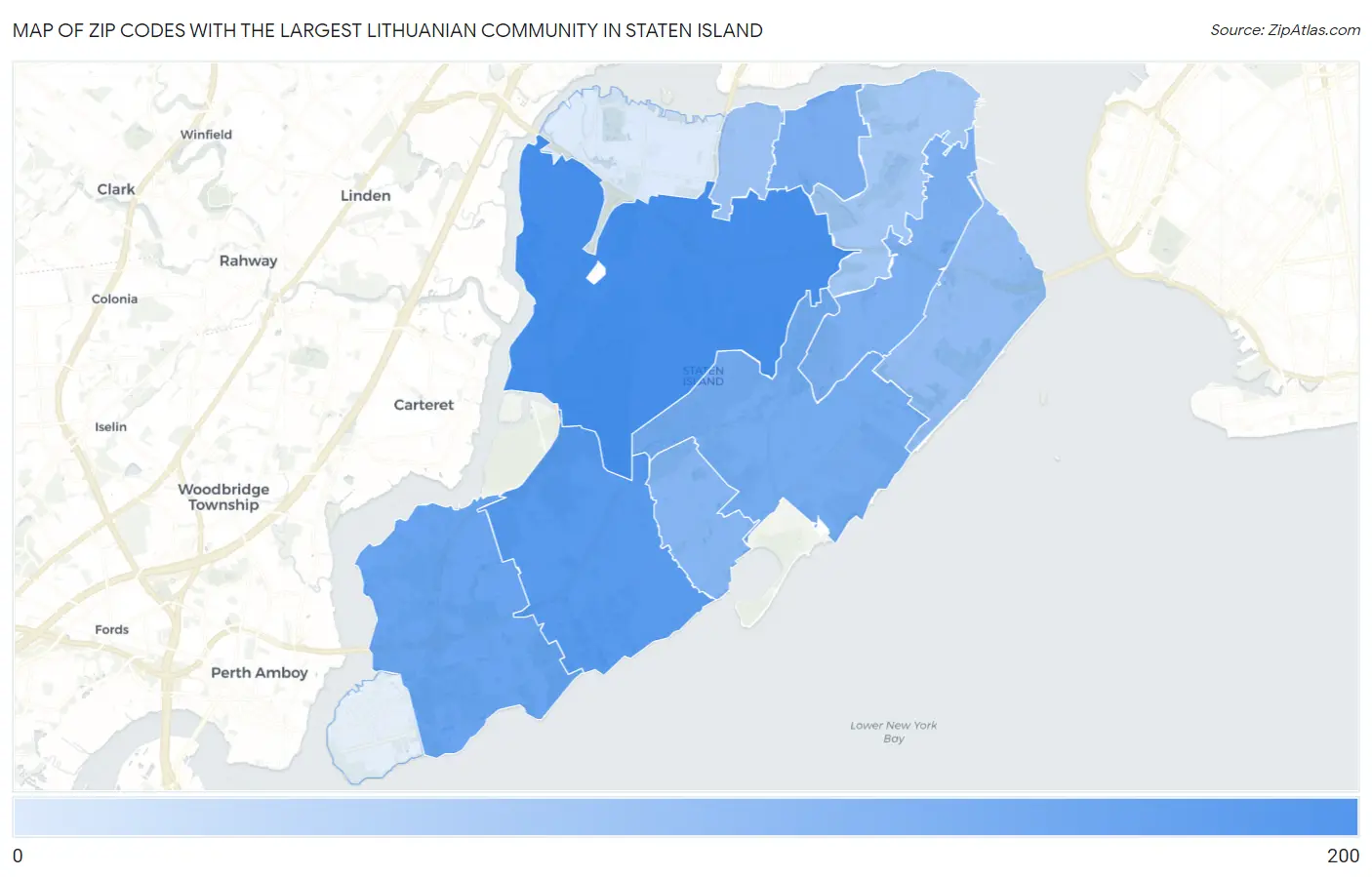 Zip Codes with the Largest Lithuanian Community in Staten Island Map
