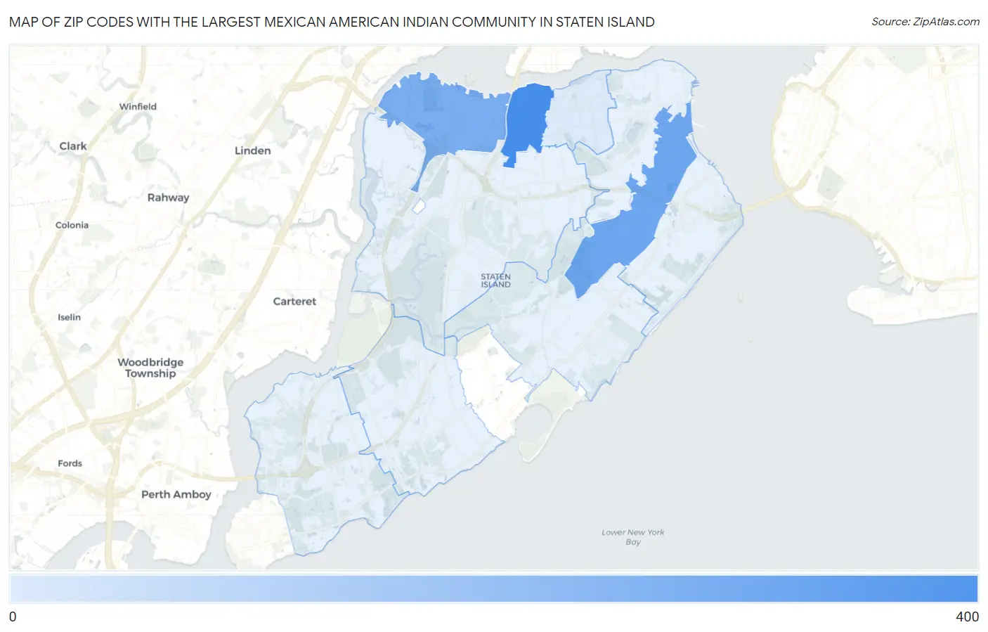 Zip Codes with the Largest Mexican American Indian Community in Staten Island Map