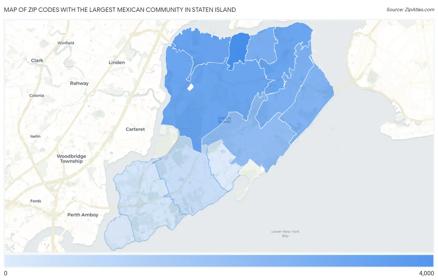 Zip Codes with the Largest Mexican Community in Staten Island Map