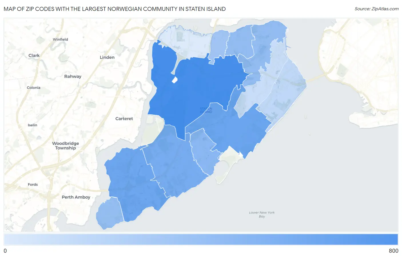 Zip Codes with the Largest Norwegian Community in Staten Island Map