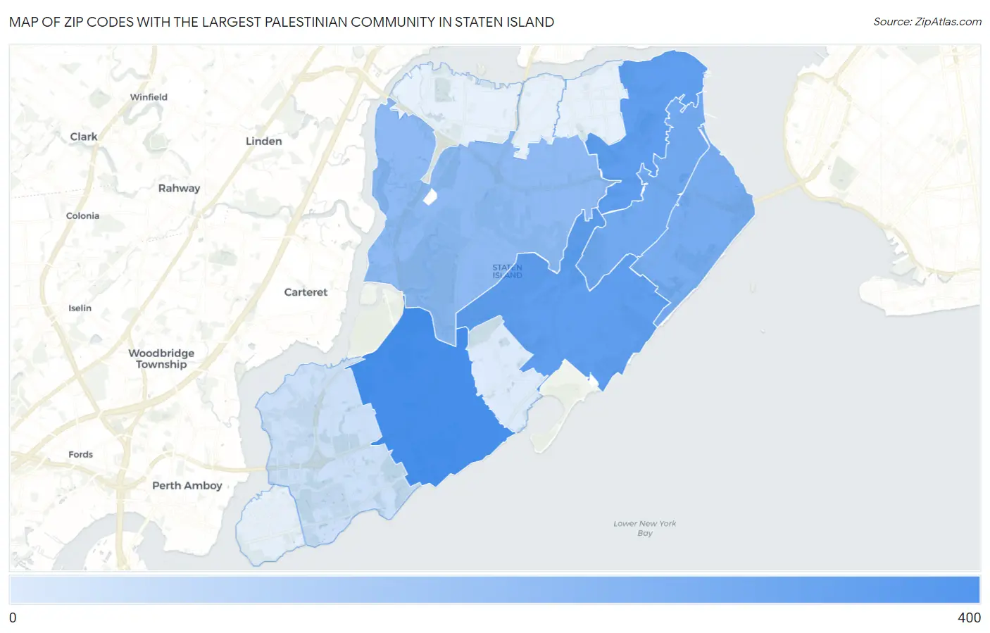 Zip Codes with the Largest Palestinian Community in Staten Island Map