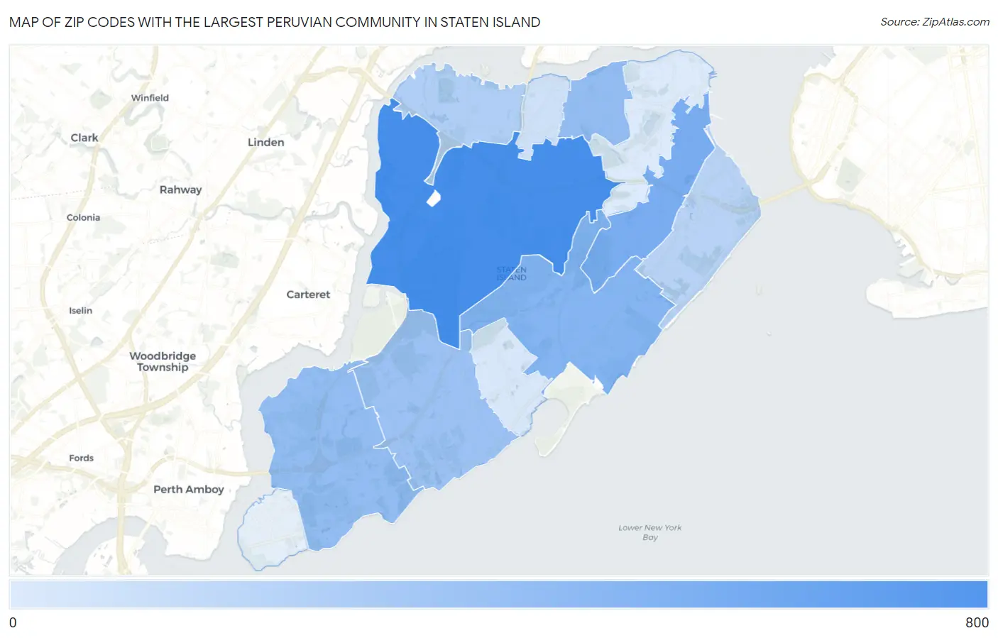 Zip Codes with the Largest Peruvian Community in Staten Island Map