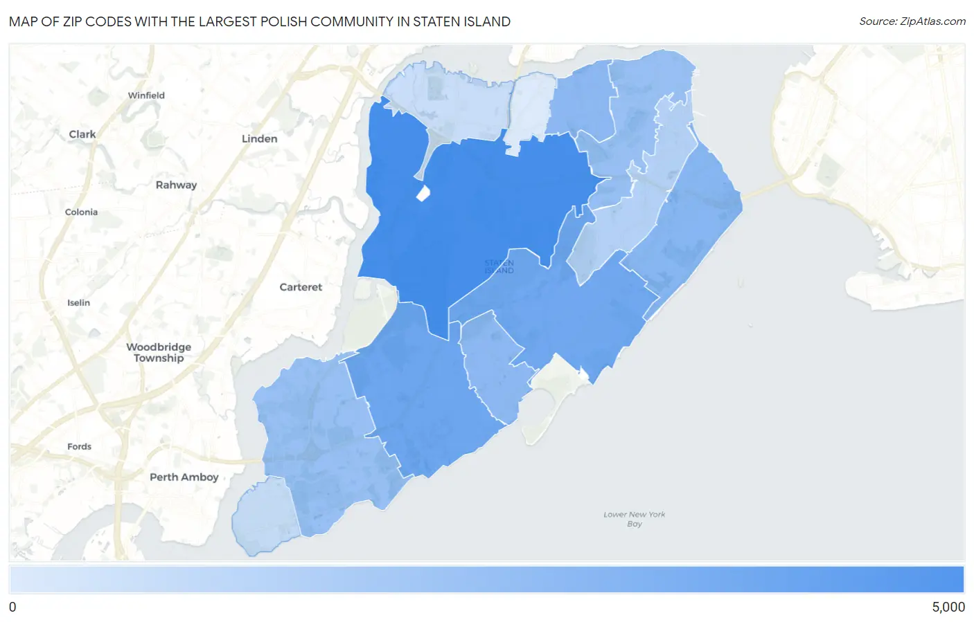 Zip Codes with the Largest Polish Community in Staten Island Map