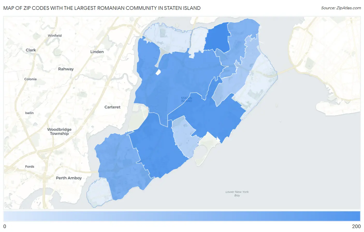 Zip Codes with the Largest Romanian Community in Staten Island Map