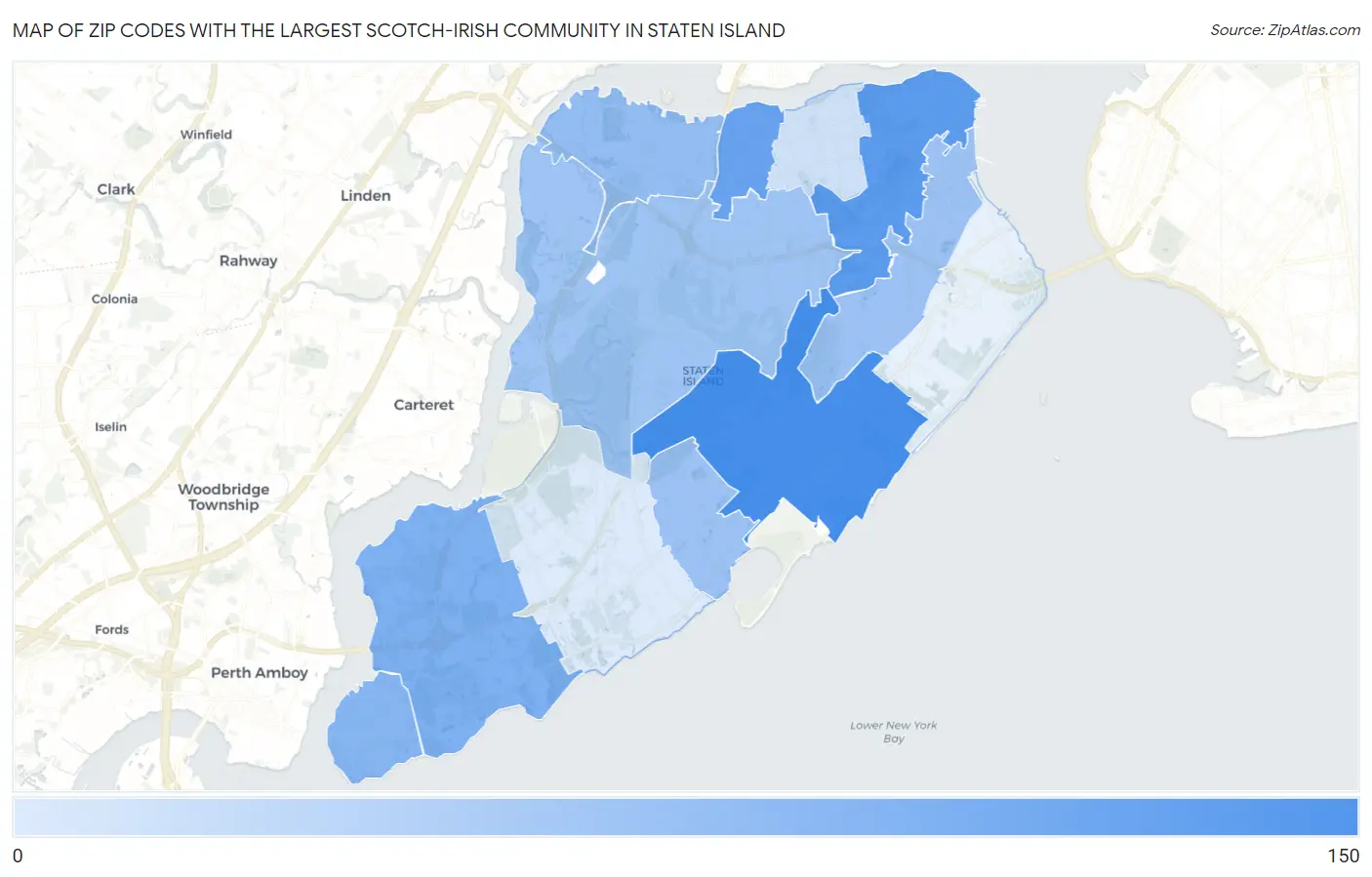 Zip Codes with the Largest Scotch-Irish Community in Staten Island Map