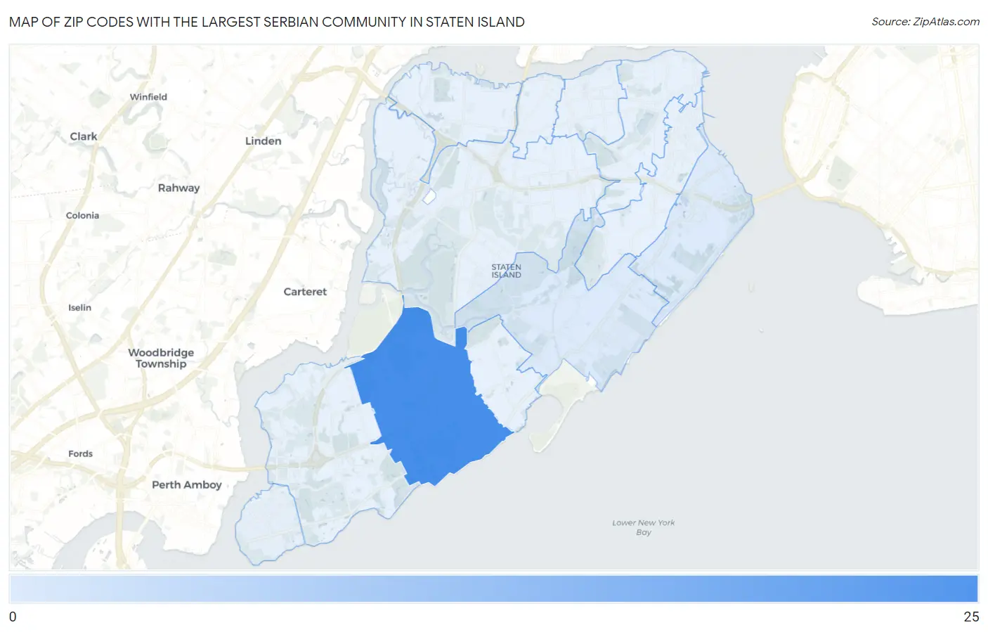 Zip Codes with the Largest Serbian Community in Staten Island Map
