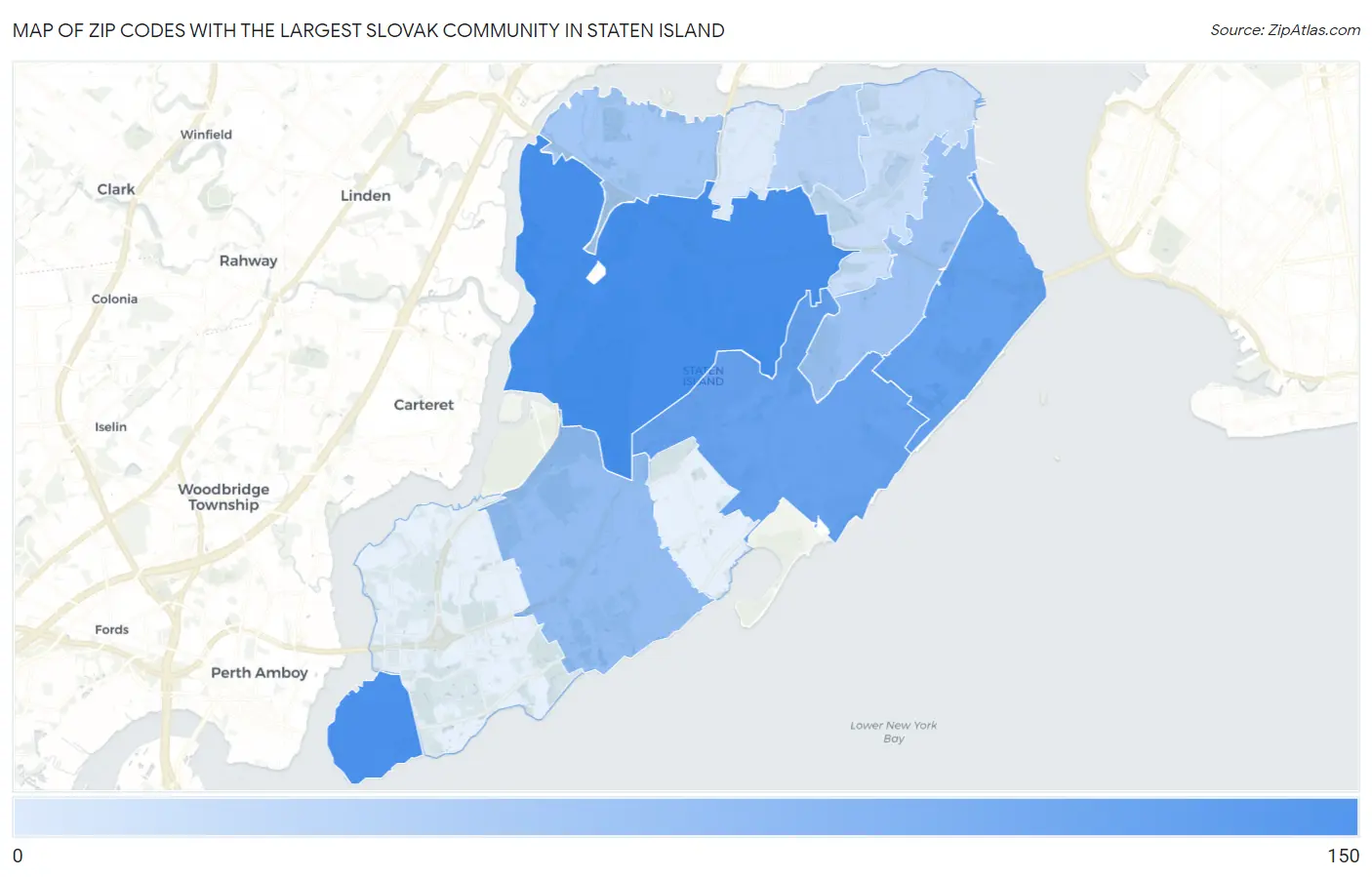 Zip Codes with the Largest Slovak Community in Staten Island Map
