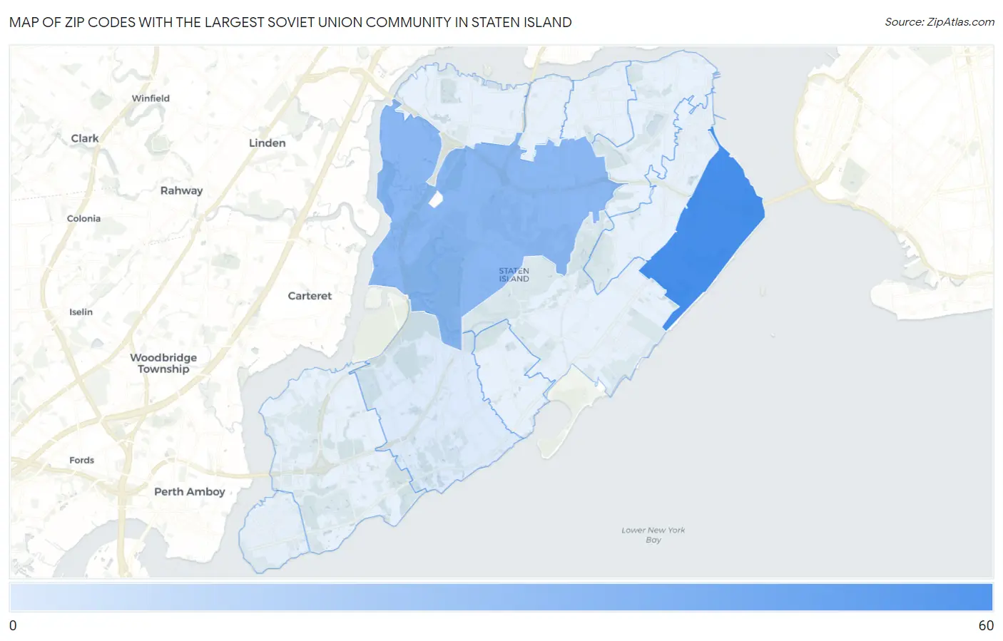 Zip Codes with the Largest Soviet Union Community in Staten Island Map