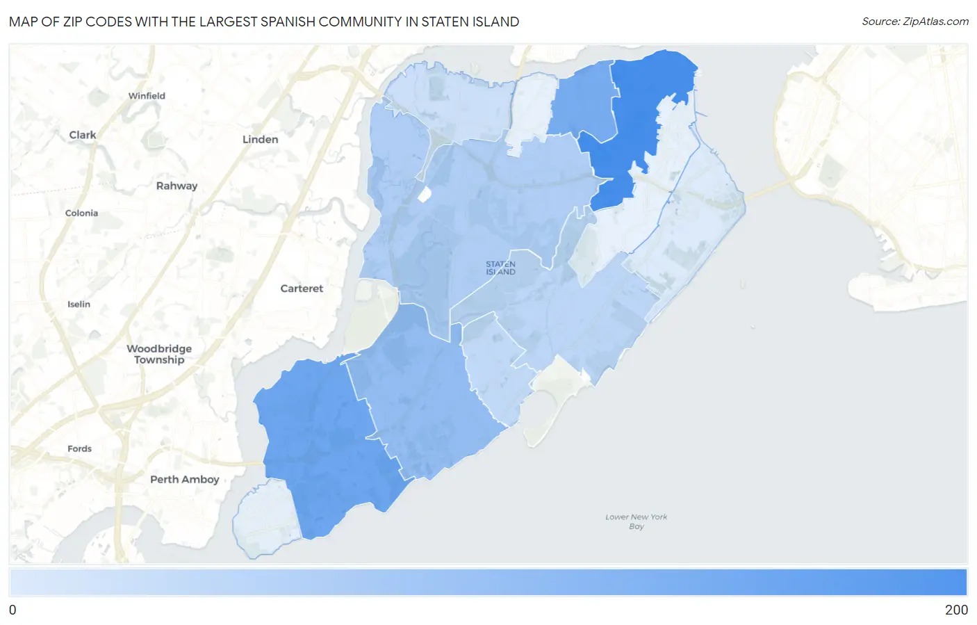 Zip Codes with the Largest Spanish Community in Staten Island Map