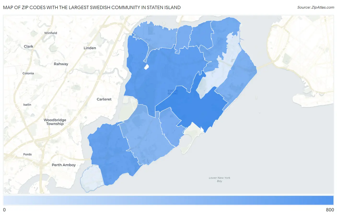 Zip Codes with the Largest Swedish Community in Staten Island Map