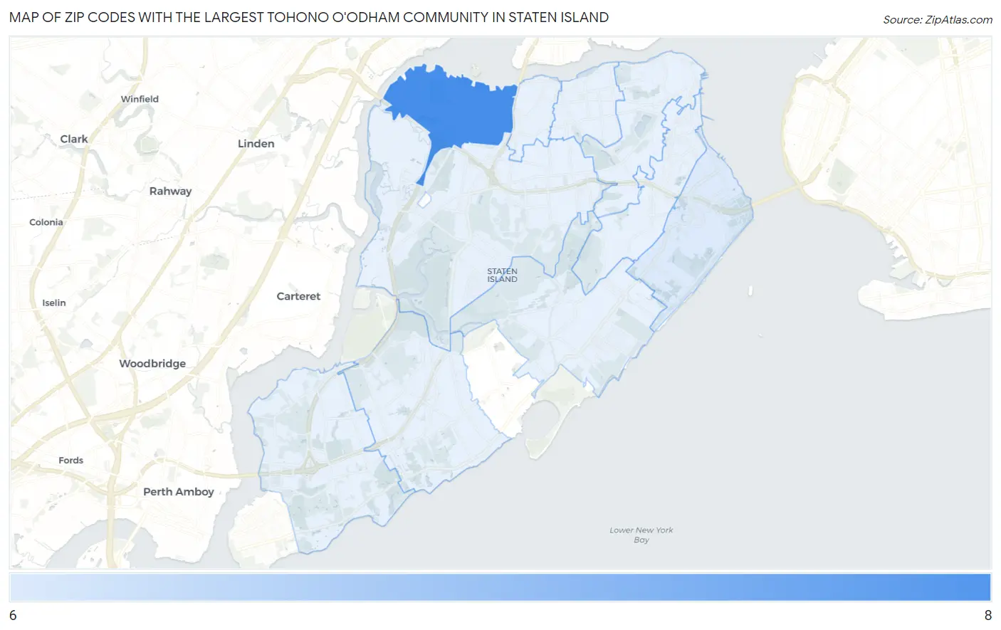 Zip Codes with the Largest Tohono O'Odham Community in Staten Island Map