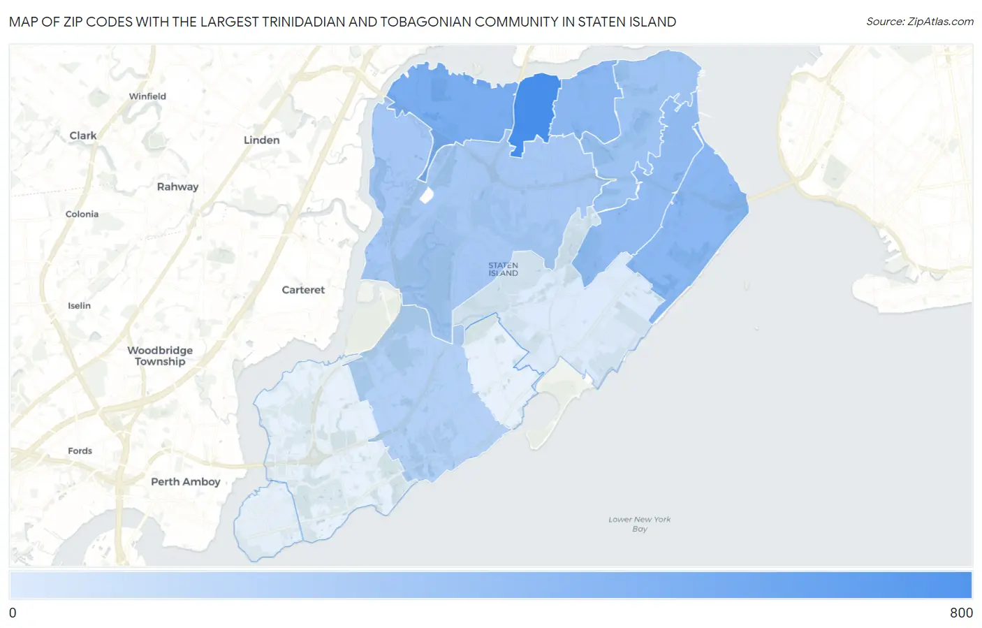 Zip Codes with the Largest Trinidadian and Tobagonian Community in Staten Island Map
