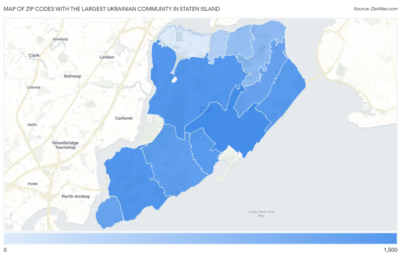 Zip Codes with the Largest Ukrainian Community in Staten Island Map