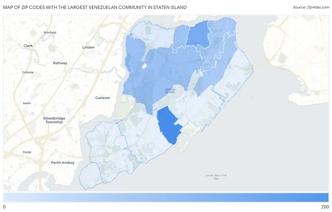 Zip Codes with the Largest Venezuelan Community in Staten Island Map