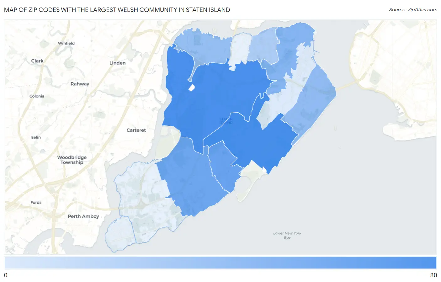 Zip Codes with the Largest Welsh Community in Staten Island Map