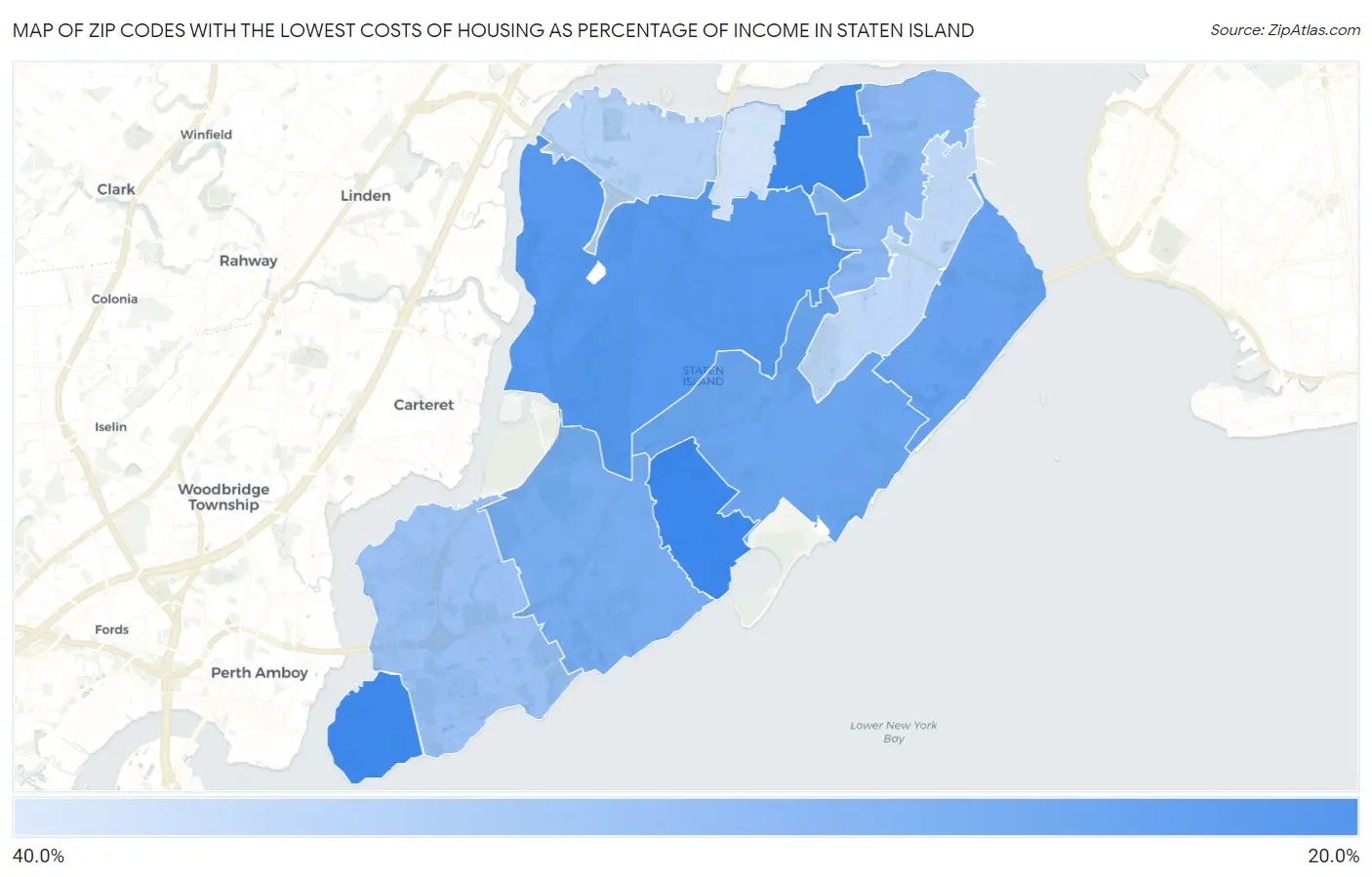 Zip Codes with the Lowest Costs of Housing as Percentage of Income in Staten Island Map