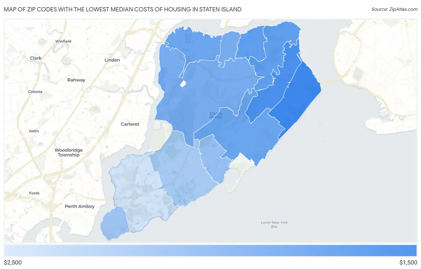 Zip Codes with the Lowest Median Costs of Housing in Staten Island Map