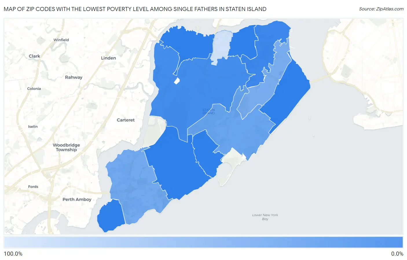 Zip Codes with the Lowest Poverty Level Among Single Fathers in Staten Island Map