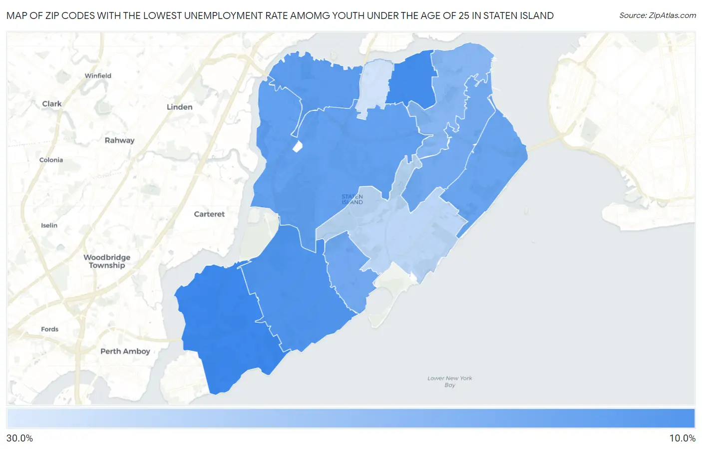 Zip Codes with the Lowest Unemployment Rate Amomg Youth Under the Age of 25 in Staten Island Map