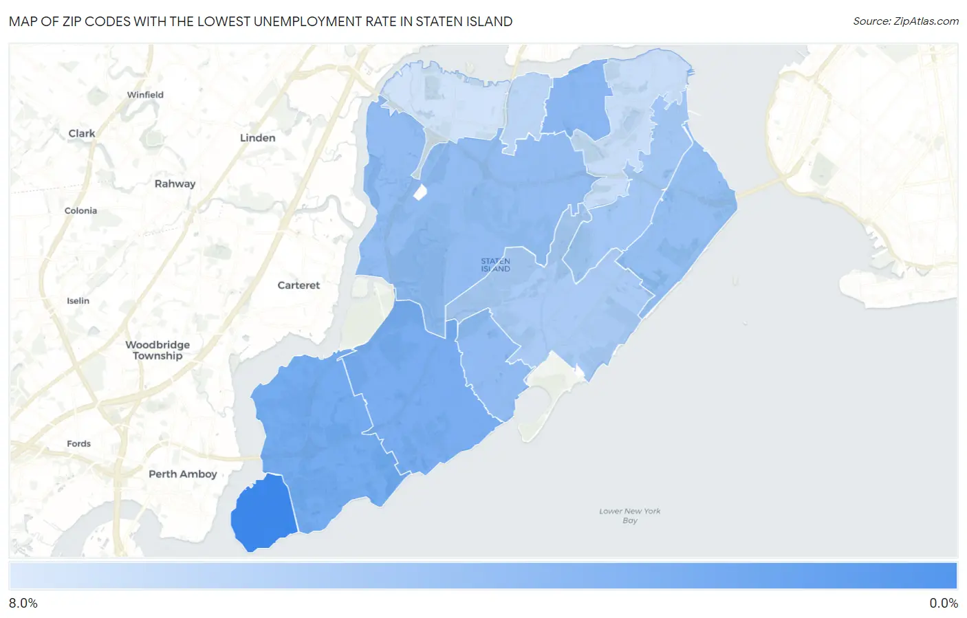 Zip Codes with the Lowest Unemployment Rate in Staten Island Map