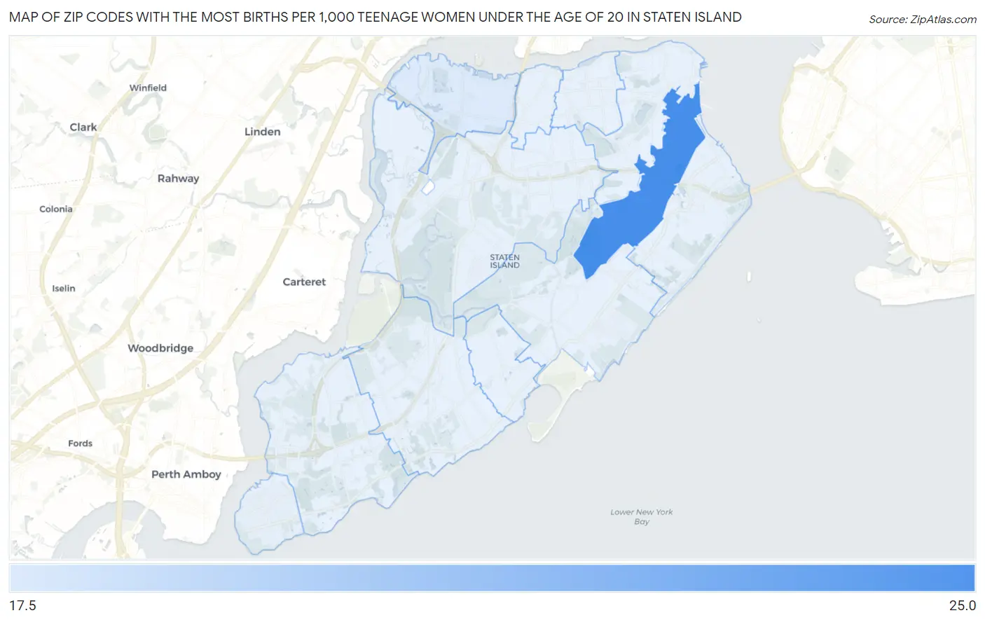 Zip Codes with the Most Births per 1,000 Teenage Women Under the Age of 20 in Staten Island Map