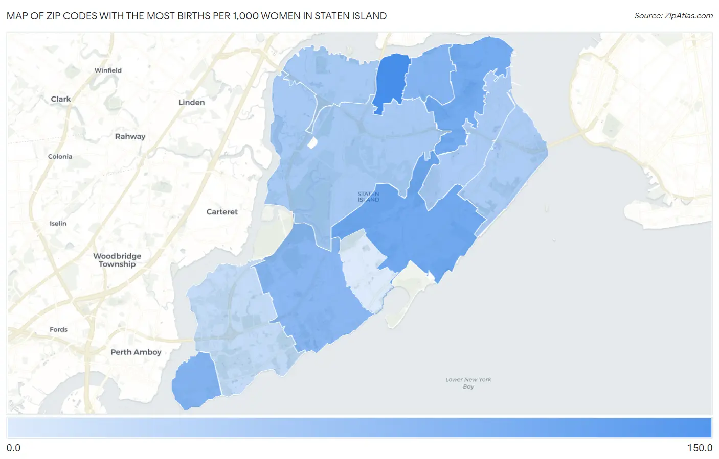 Zip Codes with the Most Births per 1,000 Women in Staten Island Map