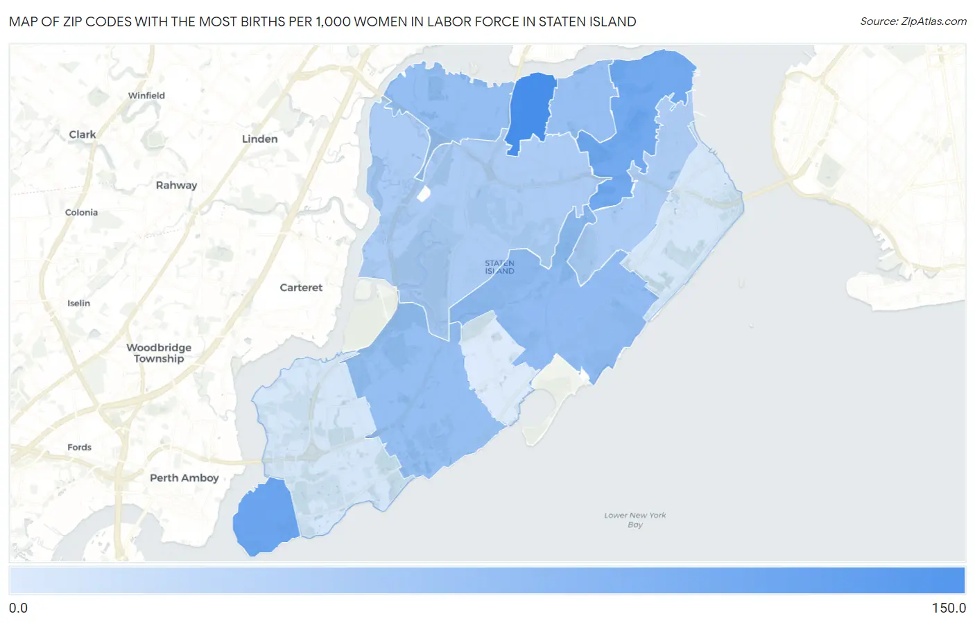 Zip Codes with the Most Births per 1,000 Women in Labor Force in Staten Island Map