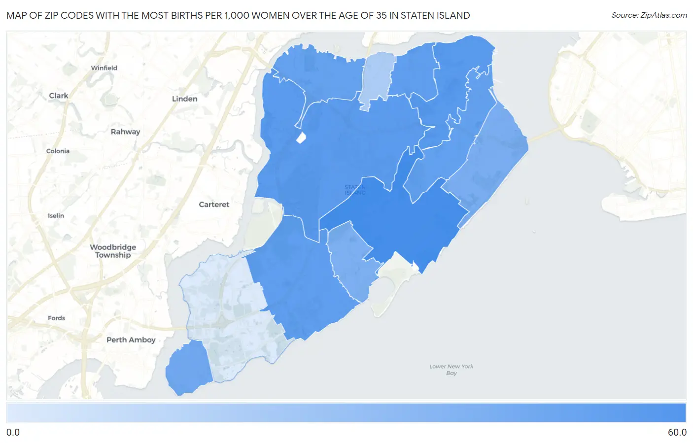 Zip Codes with the Most Births per 1,000 Women Over the Age of 35 in Staten Island Map