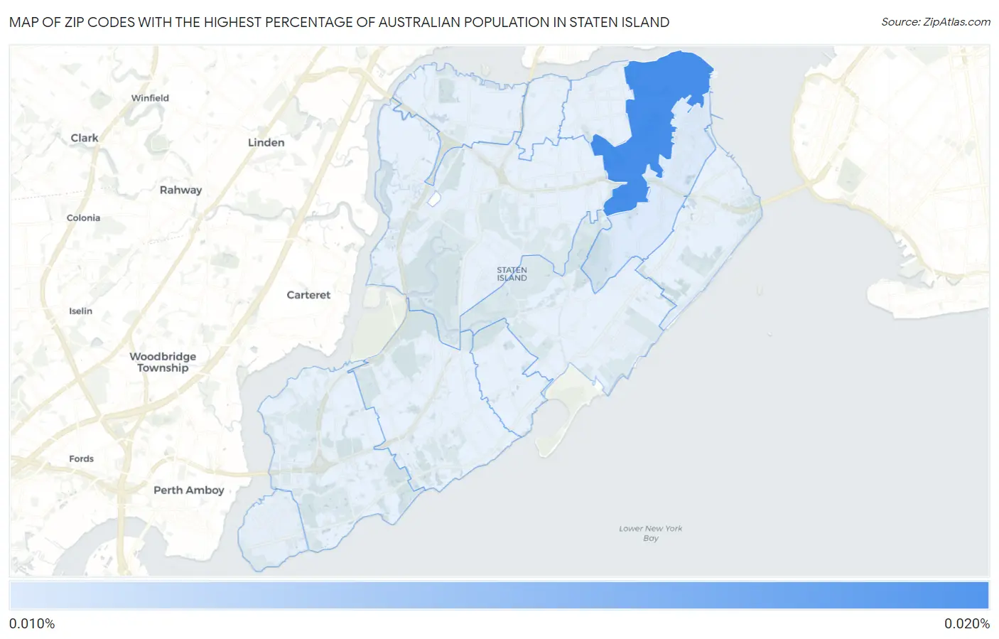 Zip Codes with the Highest Percentage of Australian Population in Staten Island Map