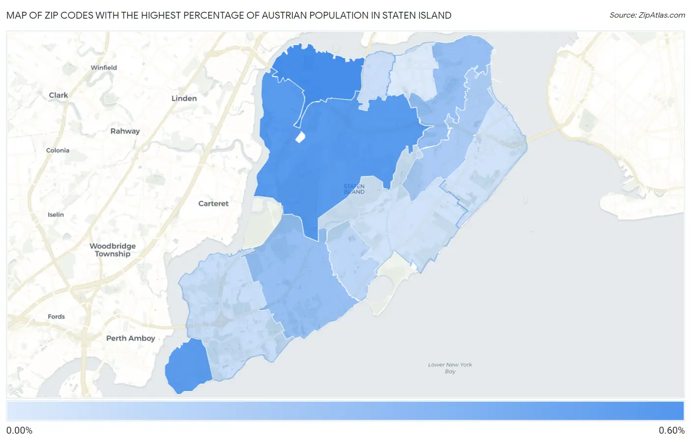 Zip Codes with the Highest Percentage of Austrian Population in Staten Island Map