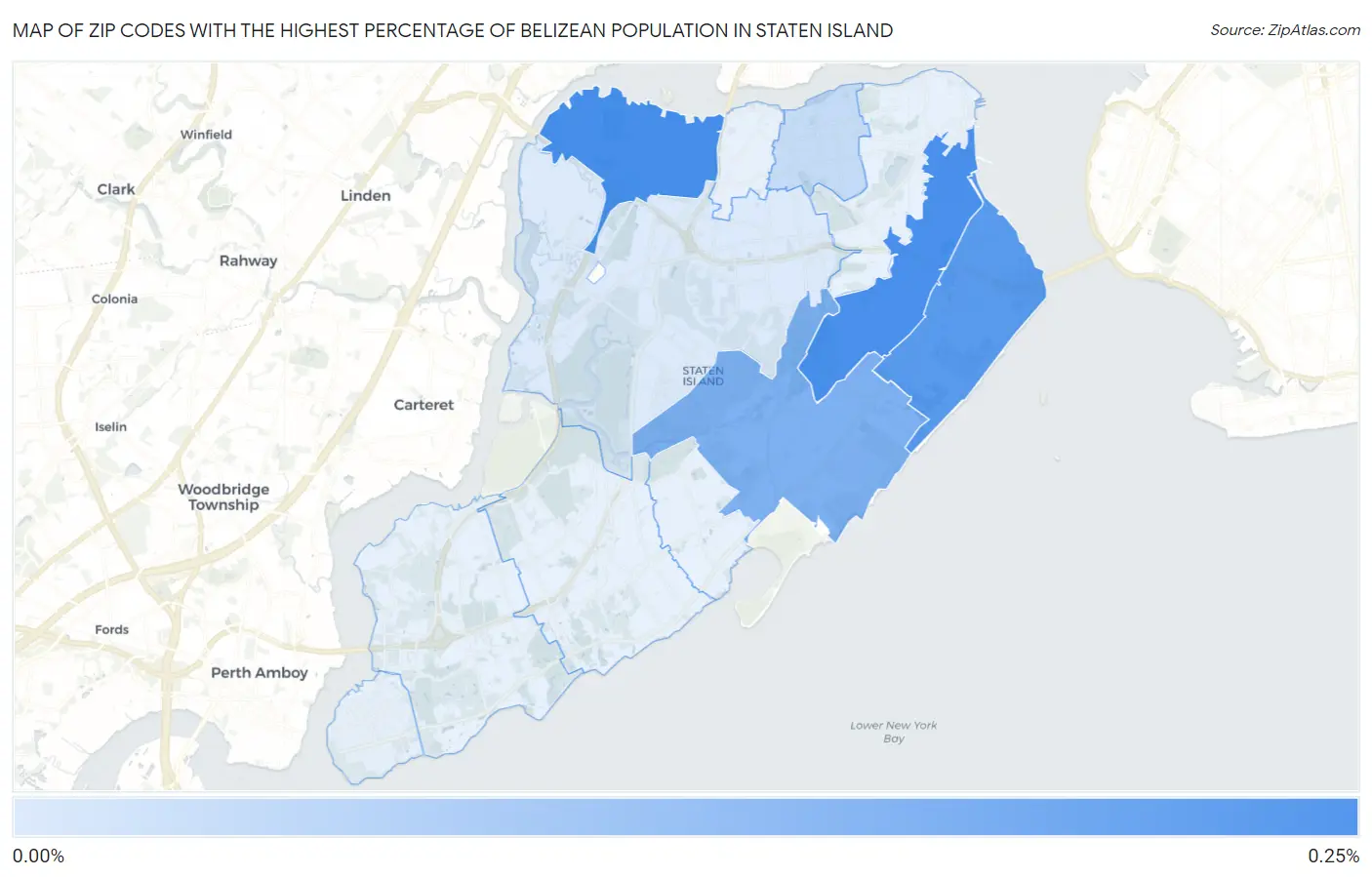 Zip Codes with the Highest Percentage of Belizean Population in Staten Island Map