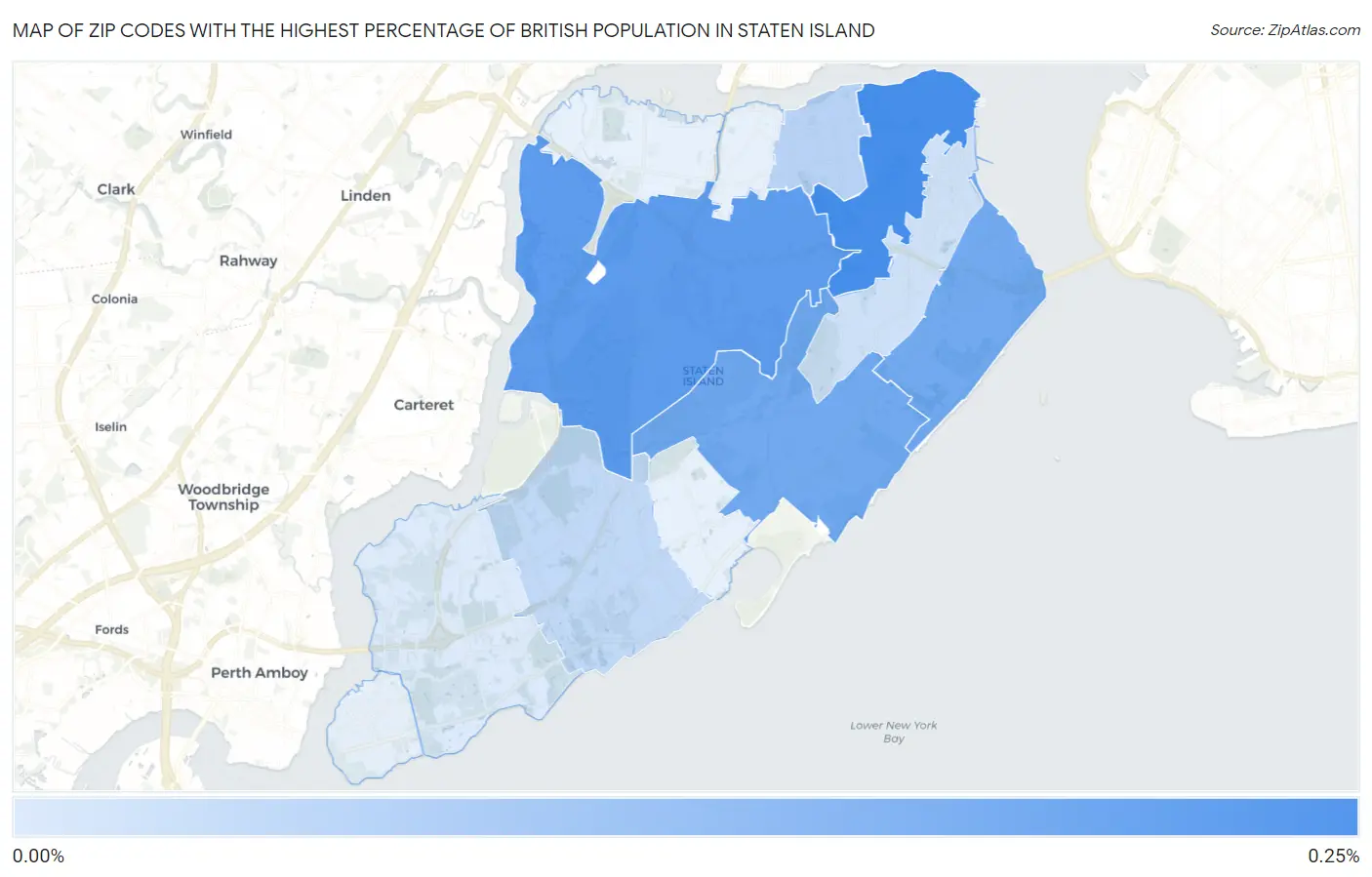 Zip Codes with the Highest Percentage of British Population in Staten Island Map