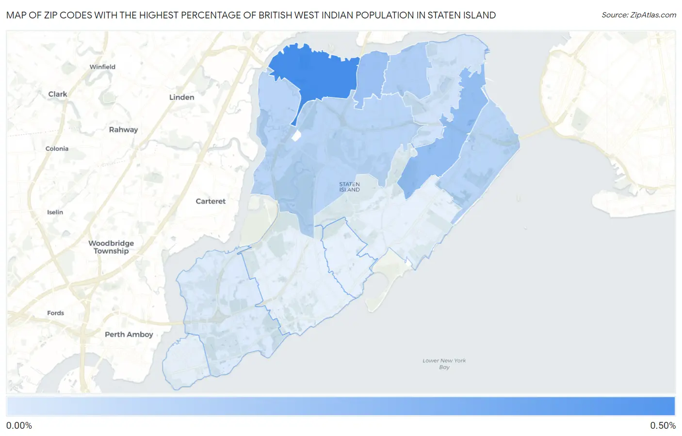 Zip Codes with the Highest Percentage of British West Indian Population in Staten Island Map
