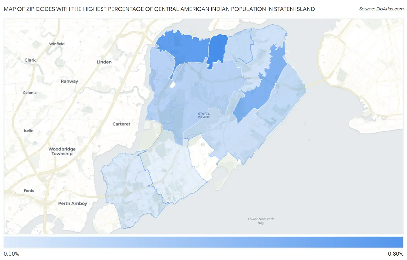 Zip Codes with the Highest Percentage of Central American Indian Population in Staten Island Map