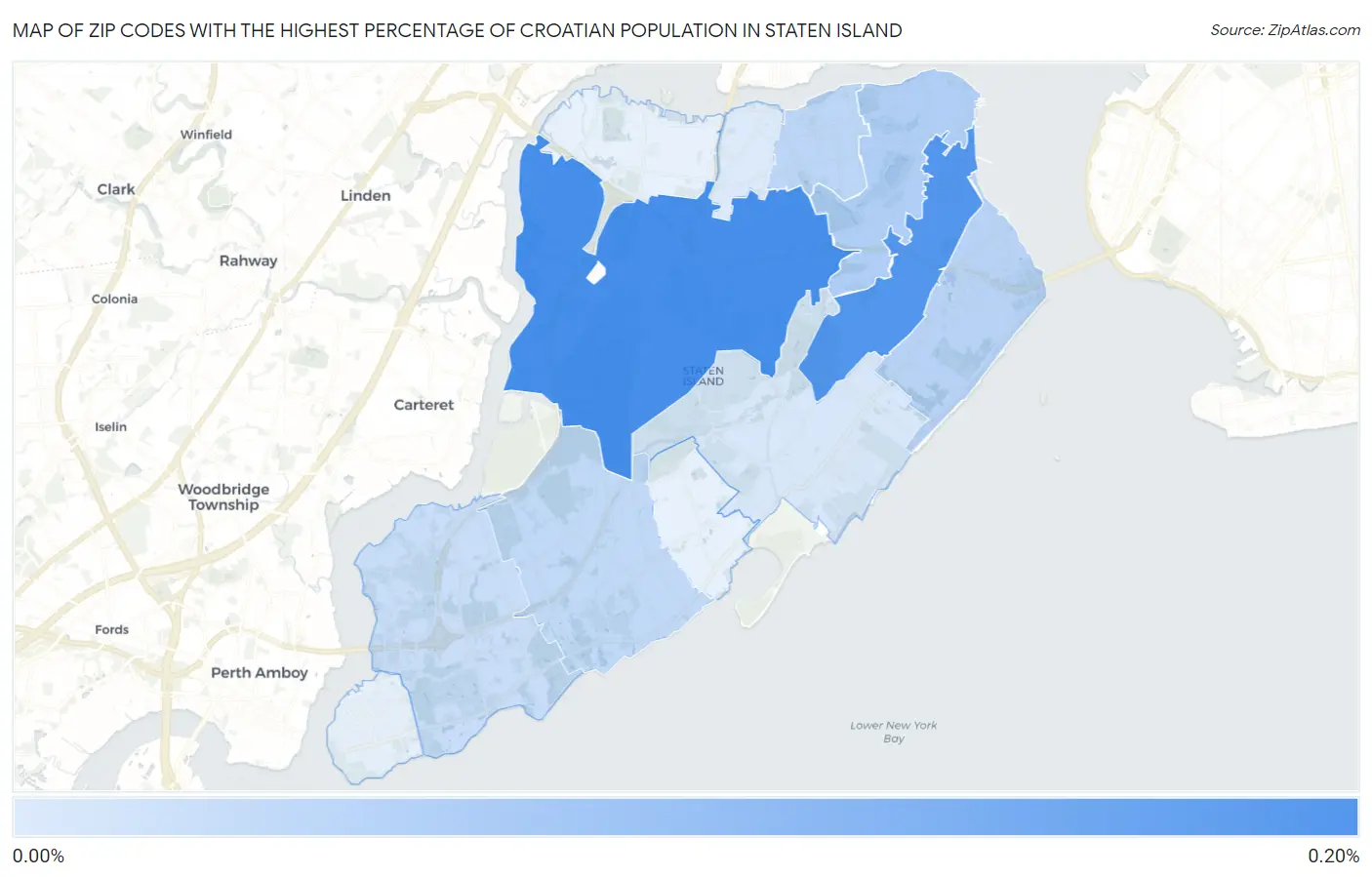 Zip Codes with the Highest Percentage of Croatian Population in Staten Island Map