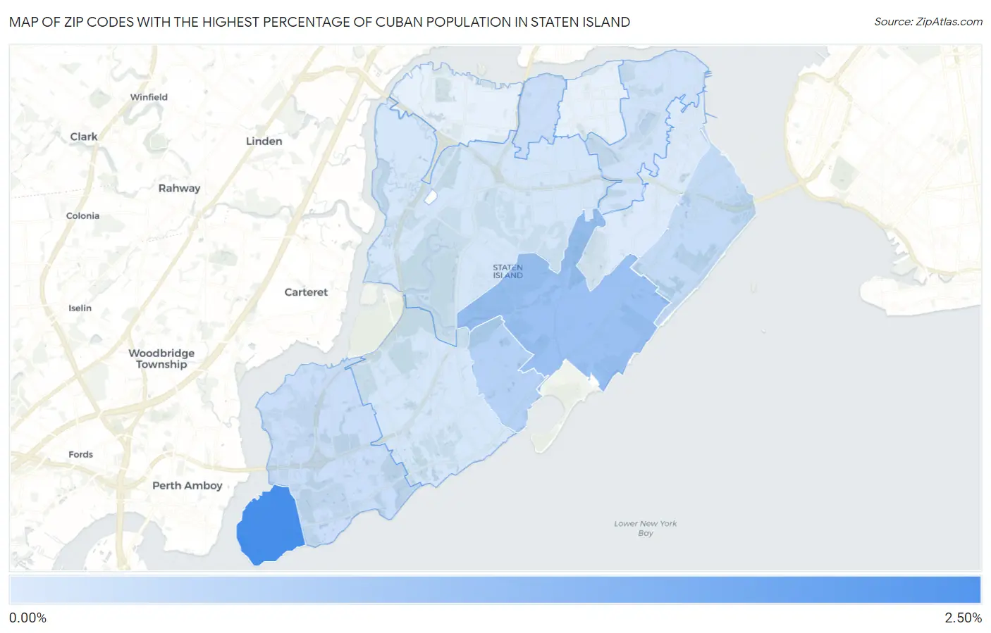 Zip Codes with the Highest Percentage of Cuban Population in Staten Island Map