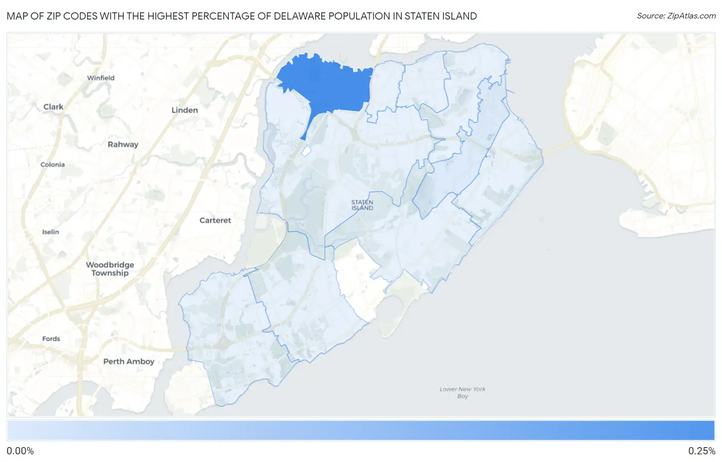 Zip Codes with the Highest Percentage of Delaware Population in Staten Island Map