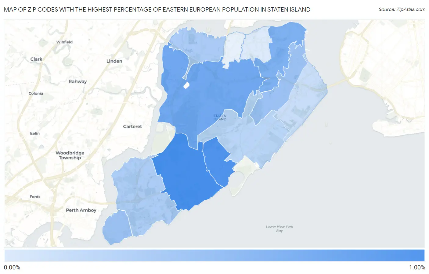 Zip Codes with the Highest Percentage of Eastern European Population in Staten Island Map