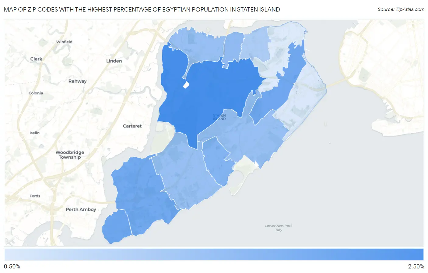 Zip Codes with the Highest Percentage of Egyptian Population in Staten Island Map