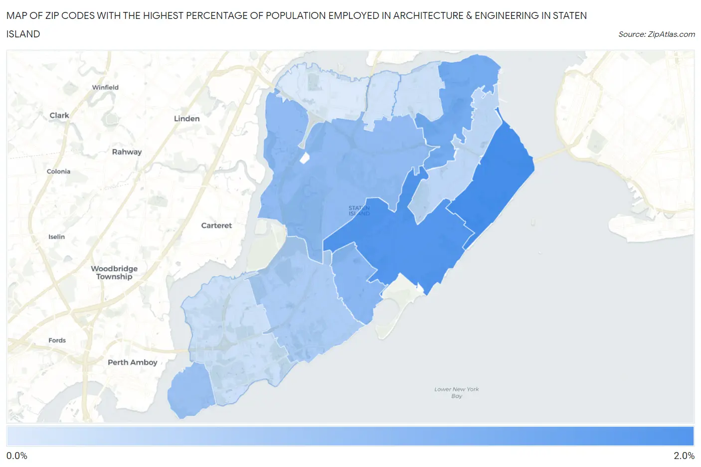 Zip Codes with the Highest Percentage of Population Employed in Architecture & Engineering in Staten Island Map