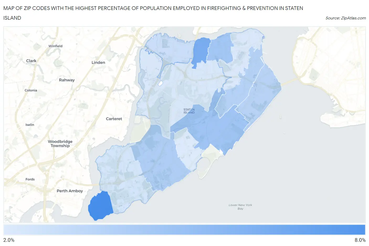 Zip Codes with the Highest Percentage of Population Employed in Firefighting & Prevention in Staten Island Map