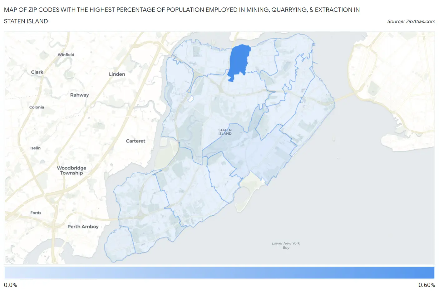 Zip Codes with the Highest Percentage of Population Employed in Mining, Quarrying, & Extraction in Staten Island Map