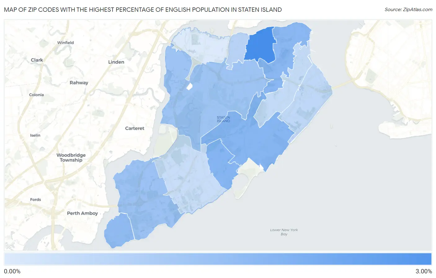 Zip Codes with the Highest Percentage of English Population in Staten Island Map