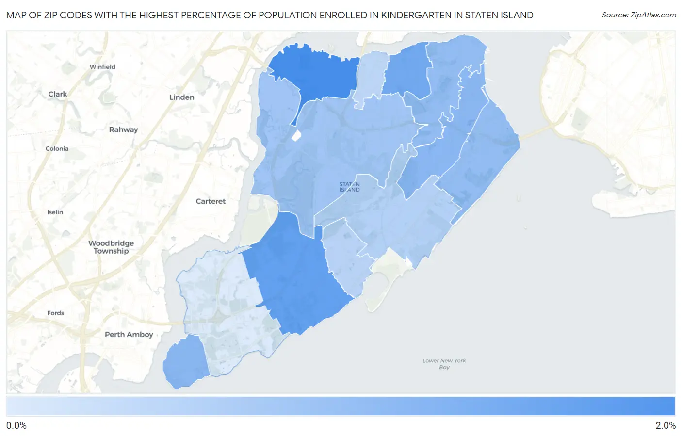 Zip Codes with the Highest Percentage of Population Enrolled in Kindergarten in Staten Island Map