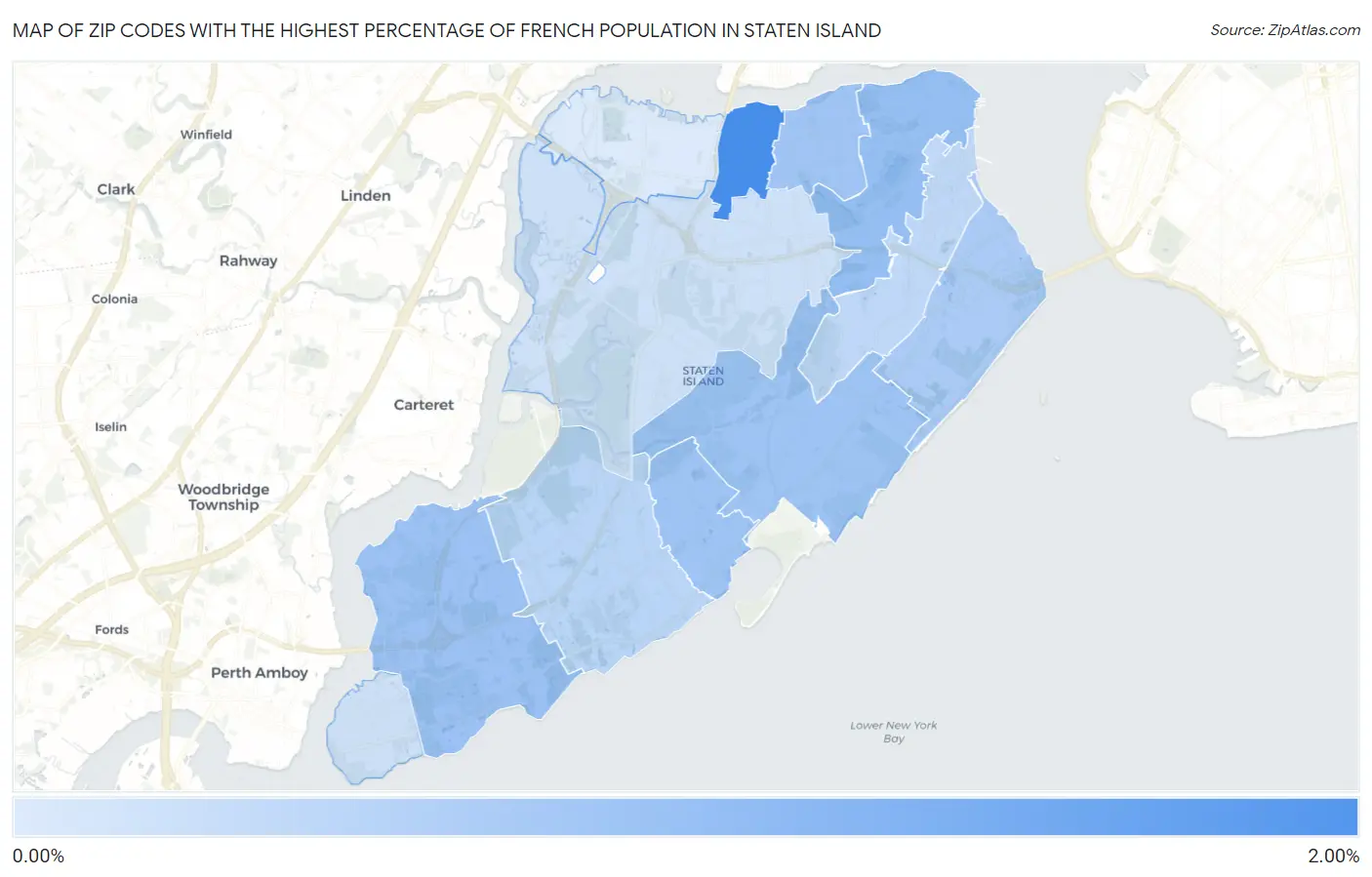 Zip Codes with the Highest Percentage of French Population in Staten Island Map