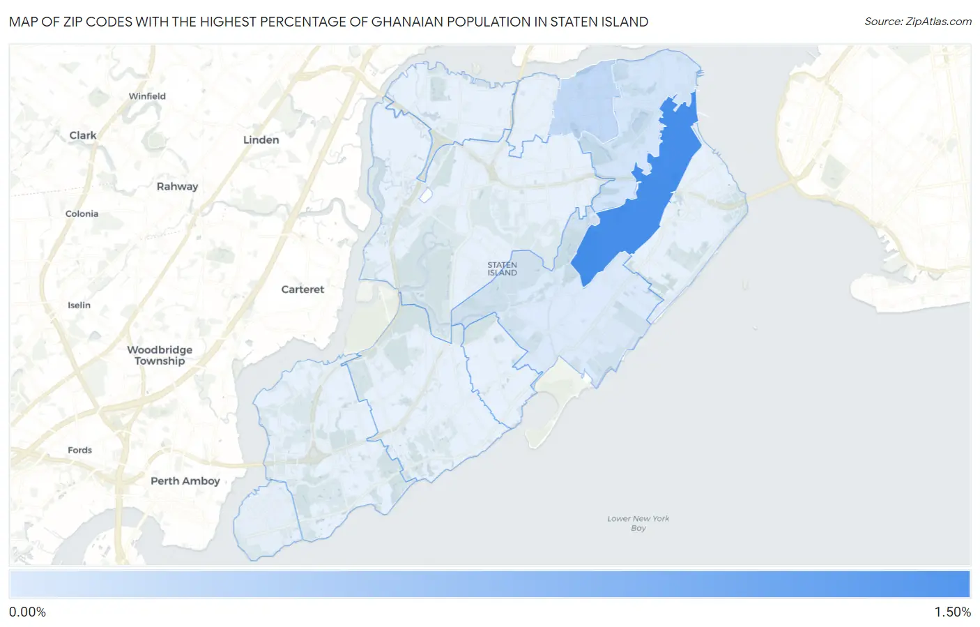 Zip Codes with the Highest Percentage of Ghanaian Population in Staten Island Map