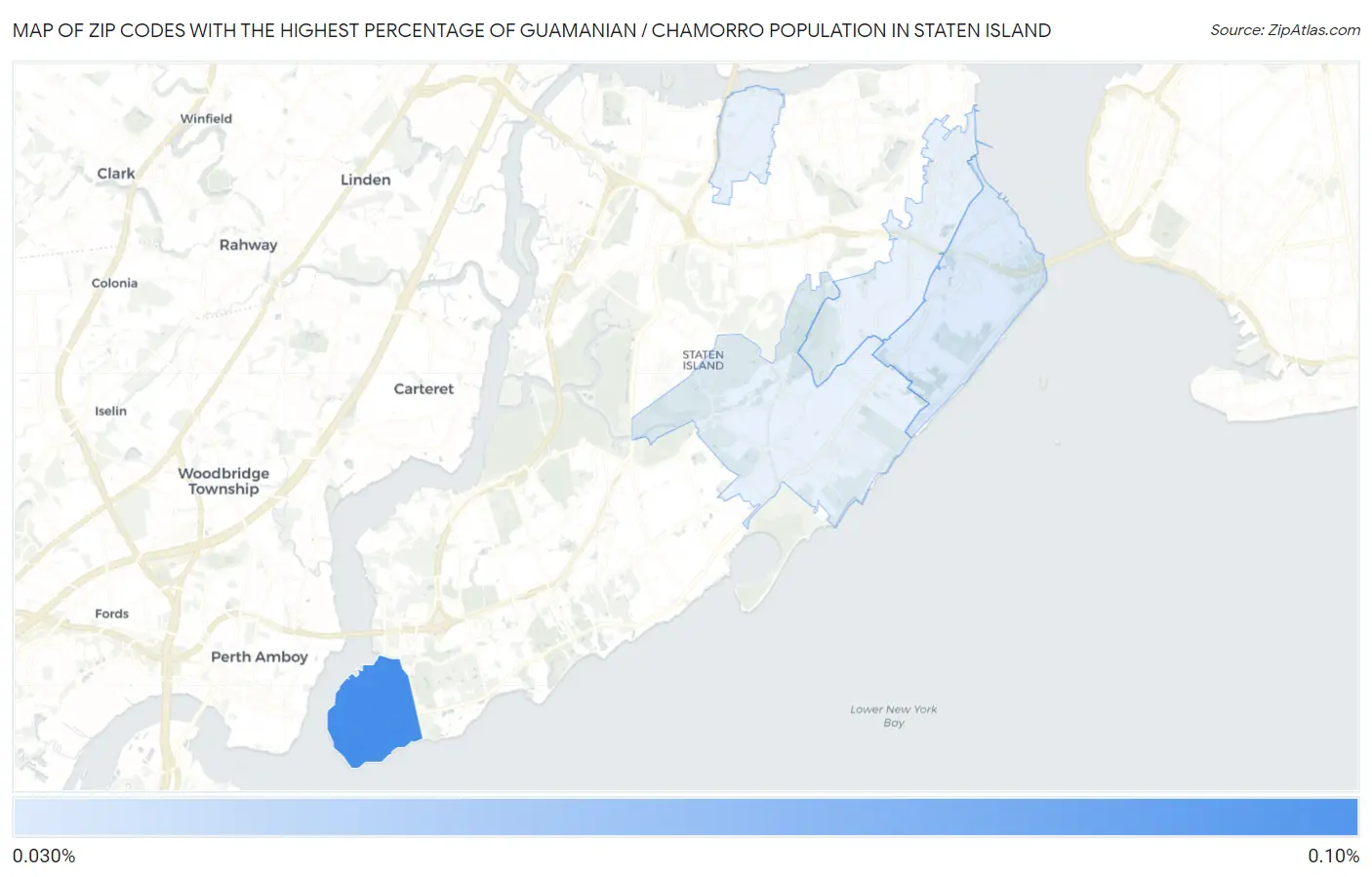 Zip Codes with the Highest Percentage of Guamanian / Chamorro Population in Staten Island Map