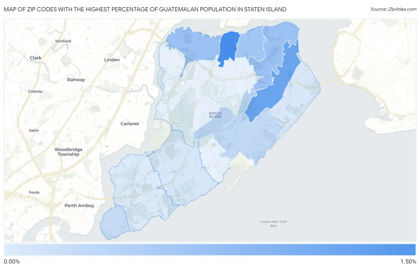 Zip Codes with the Highest Percentage of Guatemalan Population in Staten Island Map