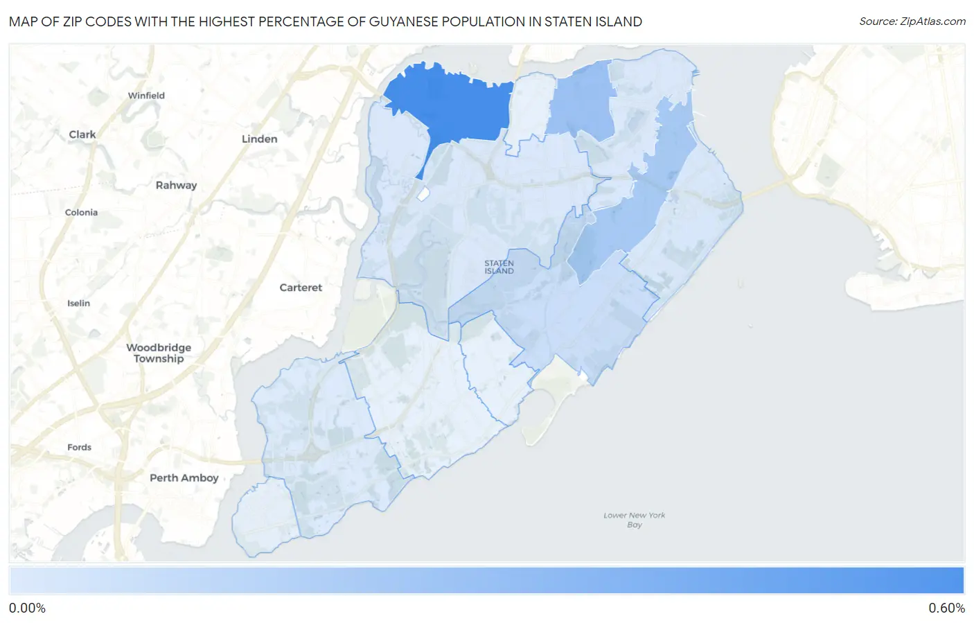 Zip Codes with the Highest Percentage of Guyanese Population in Staten Island Map